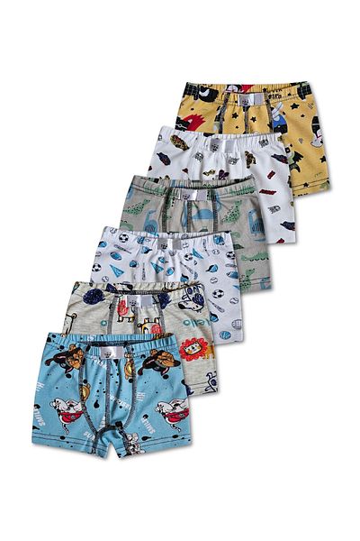 GizaKids Set de 6 lenjerie de corp boxer pentru băieți din bumbac cu modele mixte
