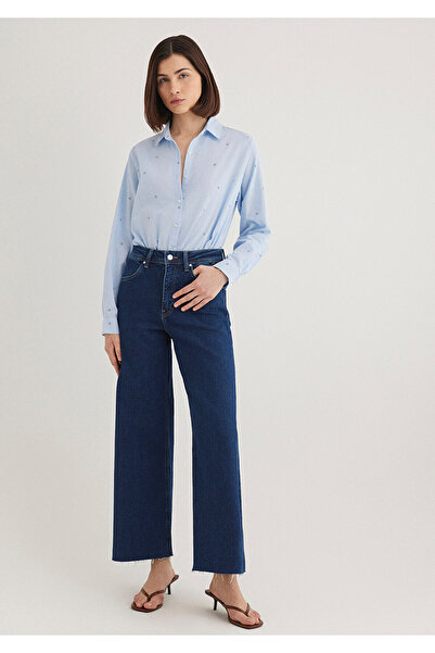 Mavi Çiçek Baskılı Gömlek Loose Fit / Bol Rahat Kesim 1210030-86660