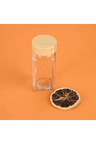 AROW Glass Spice Jar with Bamboo Lid and Label - Light Brown - 12 cm