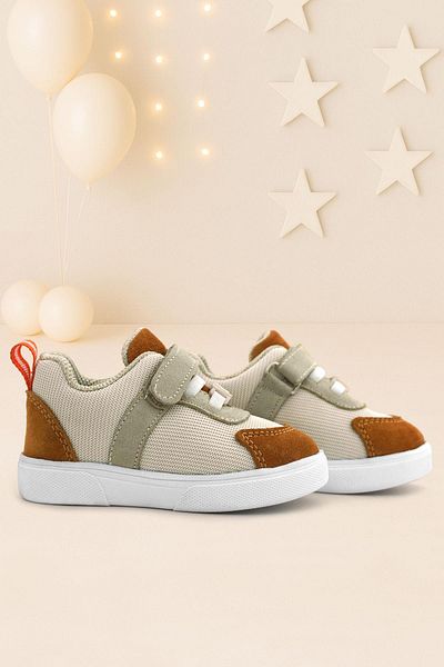 Rakerplus Genuine Leather Cream Tan Velcro Baby Shoes