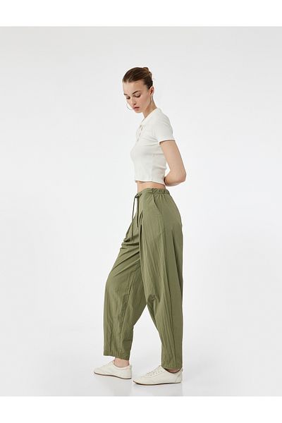 Koton Flat Leg Comfortable Fit Parachute Pants with Tie-Up Waist and Pockets