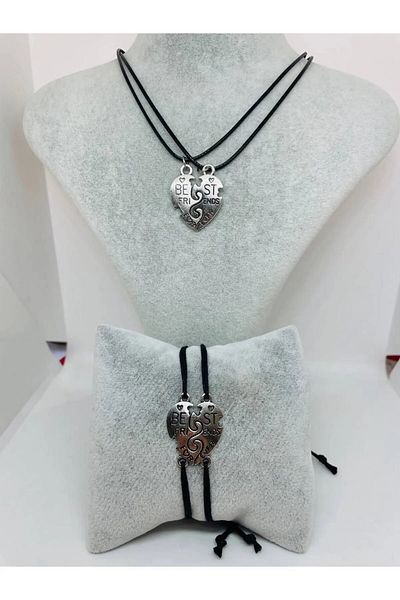 TAYEM Set of 4 Best Friends Leather Bracelet and Necklace, Couple, Friend, Couple, Leather Necklace and Bracelet