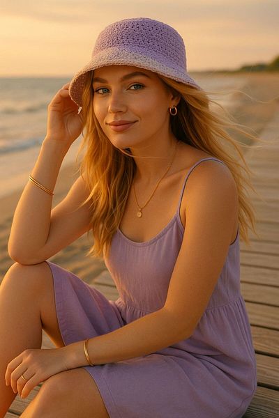 Axesoire 14404 Model Liliac Pălărie de mână tricotată cu paie