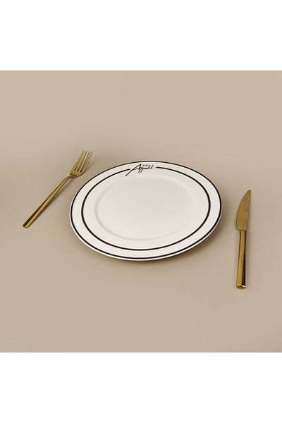 Evidea Kitchen Elegant Curves Porcelain Serving Plate - Black / White - 25 cm