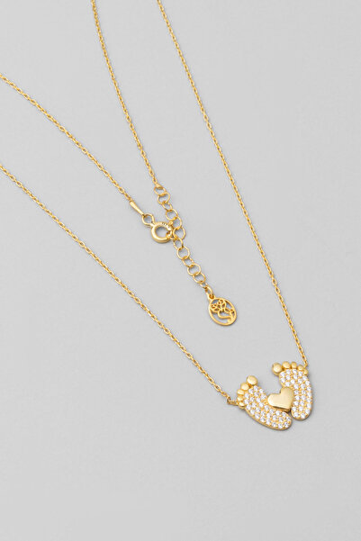 So CHIC... Ayak Figürlü 18 Ayar Sarı Altın Kaplama 45 Cm Gümüş Anne Bebek Kolye