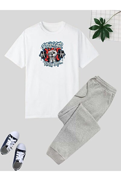 armicem Tricou de bază cu imprimeu Stronger de zi cu zi și fund cu nervuri pentru băieți - set de top