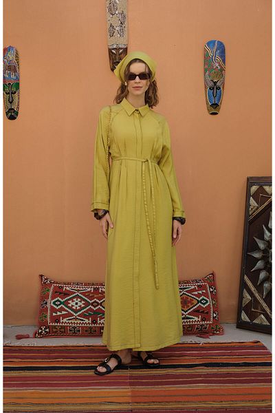 Fatma Atasoy Sports Stitched Ribbed Fat Green Dress