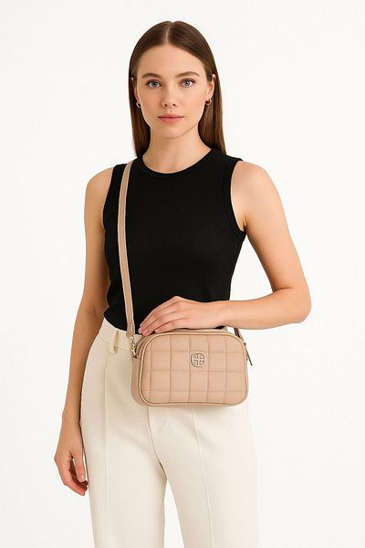 Çantacımstore Women's 3-Eye Quilted Shoulder Bag Beige