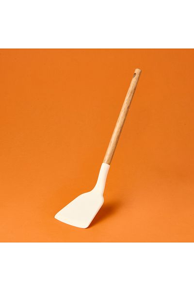 AROW Wooden Handle Silicone Wide Spatula - Cream / Brown