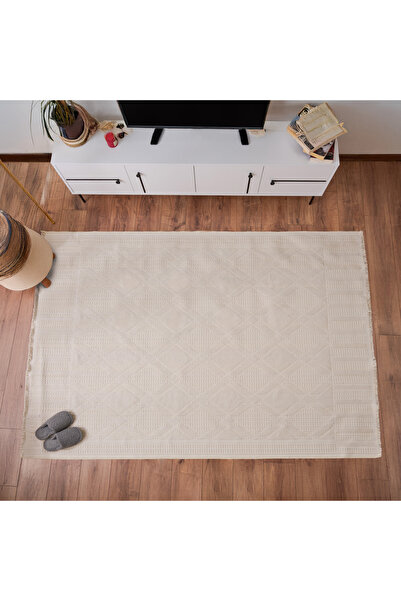 Evidea Soft Ruut Rutenna Halı - Ekru - 160x230 cm