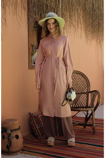 Fatma Atasoy Maxi Soft Pink Tunic with Cape