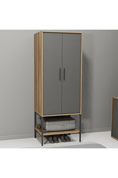 lagomood Modulago Otel Iki Kapaklı Dolap Antrasit Ceviz