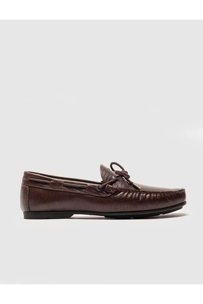 Cabani Genuine Leather Brown Lace-Up Men's Loafer Shoes