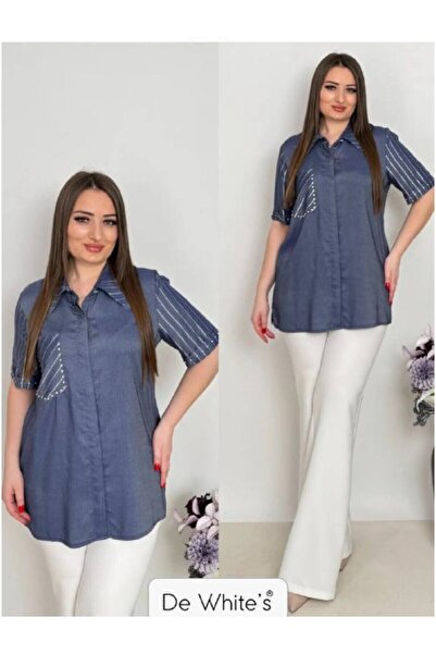 DE WHITES Cămașă MĂRĂ DE MĂRIME CU DETALII DE PIATRĂ CAKIM PE MÂINILE ȘI BUCĂȚI