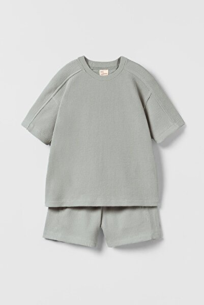hepbaby Gri, Waffle Dokulu Şortlu Çocuk Takım Hb23990