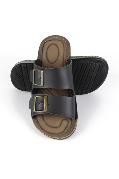 LUGMO Штучна шкіра Eva тапочки з металевою фурнітурою, з подвійною застібкою, чоловічі, зручні, легкі, не ковзають, чорні