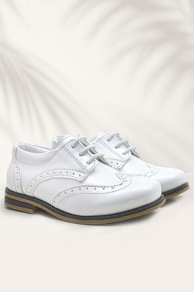 Rakerplus Titan White Patent Leather Laced Classic Boys' Classic Shoes