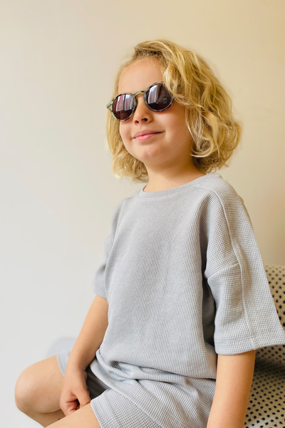 hepbaby Gri, Waffle Dokulu Şortlu Çocuk Takım Hb23990