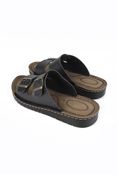 LUGMO Штучна шкіра Eva тапочки з металевою фурнітурою, з подвійною застібкою, чоловічі, зручні, легкі, не ковзають, чорні