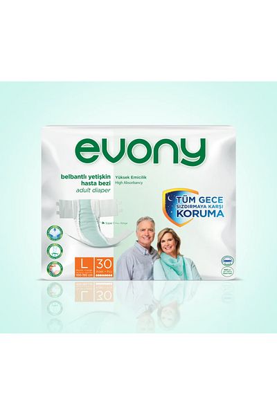 Evony Adult Patient Diapers with Waistband Large Pack of 30 Waist Circumference 100cm-150cm