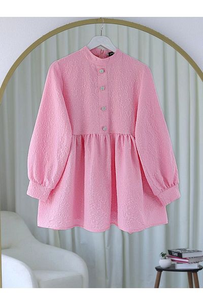 Modamorfo Tunic with stone button detail on the front and zipper on the back - pink