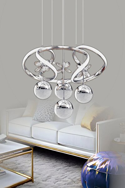 Luna Lighting Zümrüt Model Salon Yatak Yemek Odası Mutfak Krom Kaplama Modern Led Avize 3 1 Krom Ledli Avize