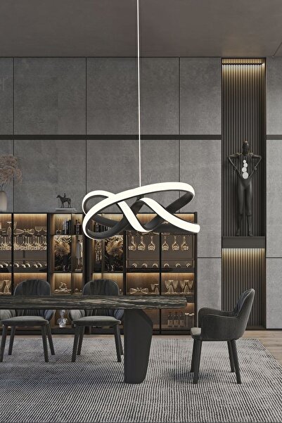 Luna Lighting Vino Riserva Model Siyah Renk Metal Salon Mutfak Oturma Yatak Odası Modern Led Sarkıt Avize
