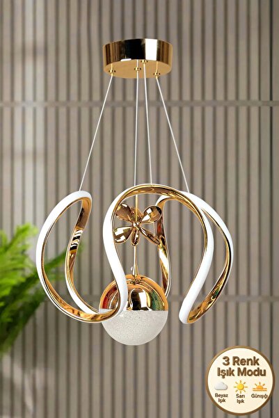 Luna Lighting Clasy Model Gold Kaplama 3 Renk Metal Salon Mutfak Oturma Yatak Odası Modern Led Sarkıt Avize