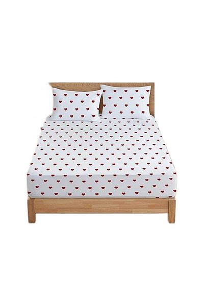 MORE HOME Cotton Single Fitted Sheet Set - 50X70 Pillowcases, Heart Trim