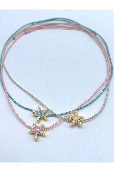 Concept HuBuTU 3 Pieces Minimal Starfish Figured Soft Pink Green Beige Rope Summer Anklet Set