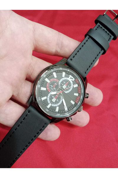 Brality Men's Wrist Watch ... (Stitched) Black Leather Cord... Black Color Round Case- 6069