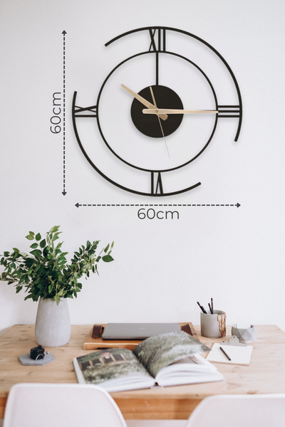 Metalium Concept Roma Rakamlı Dekoratif Siyah Metal Duvar Saati 60x60cm [2341...