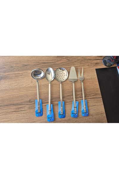 Yüsra Home 5 Pieces Colander Ladle Fork Serving Spoon and Spatula Stainless for Daily Use