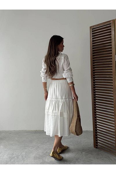 İLKCET MODA Γυναικεία φαρδιά ελαστική φούστα με ρίγες σε χτένα