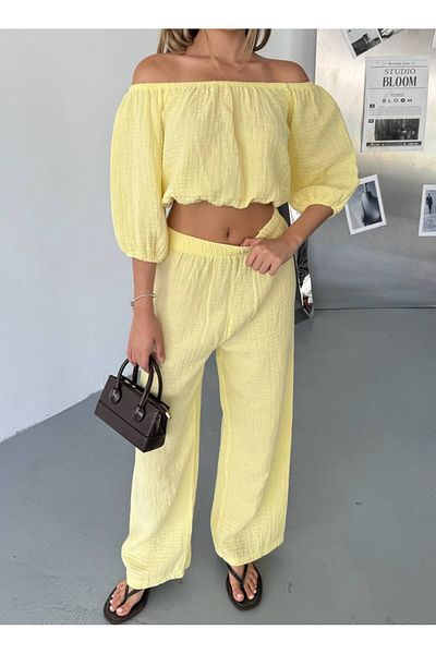 İLKCET MODA Muslin Fabric Madonna Collar Bottom Top Set
