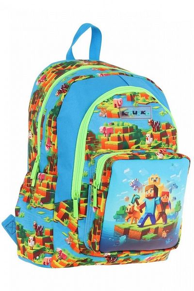 KAUKKO Rucsac pentru școală și zilnic pentru copii cu trei compartimente (albastru verde - imprimat manual) - L5280