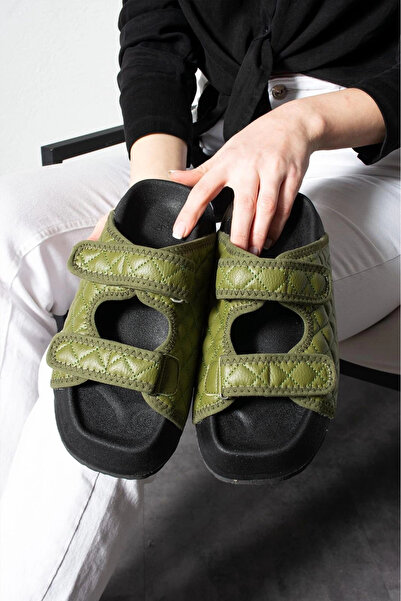 Sivarro Kapitone Haki Cırtlı Kadın Terlik – Ortopedik, Şık, Kaymaz Taban