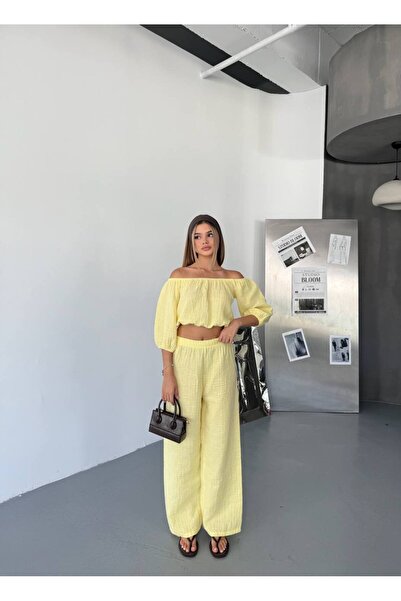 İLKCET MODA Muslin Fabric Madonna Collar Bottom Top Set