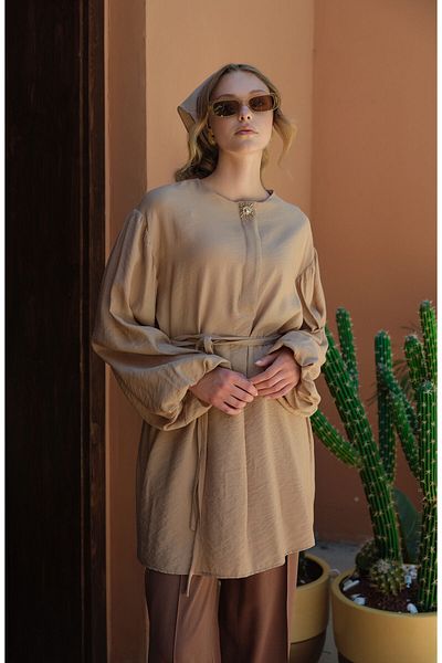 Fatma Atasoy Balloon Sleeve Sunshine Milk Coffee Tunic