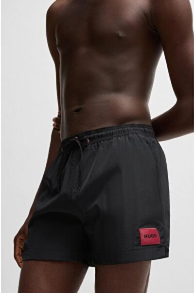 HUGO Erkek Hızlı Kuruyan Kumaş Marka Logolu Kısa Siyah Deniz Şortu 50493450-001