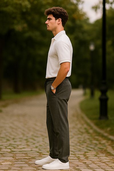 ÖNDER MODA Men's Gray Color Quality Flexible Lycra Ankle Length Fabric Trousers