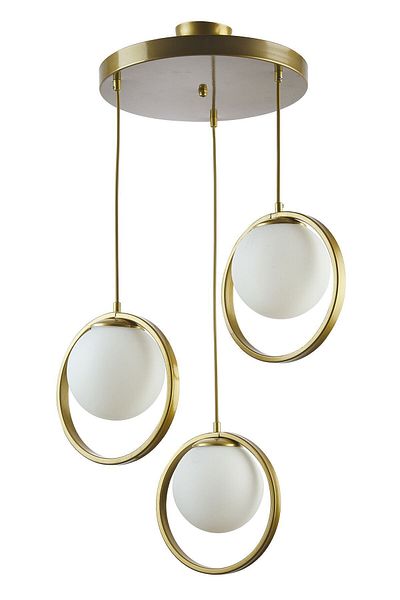Modavize Nina Modern Living Room - Closed Glass Triple Chandelier with Metal Ring - Kitchen and Bedroom