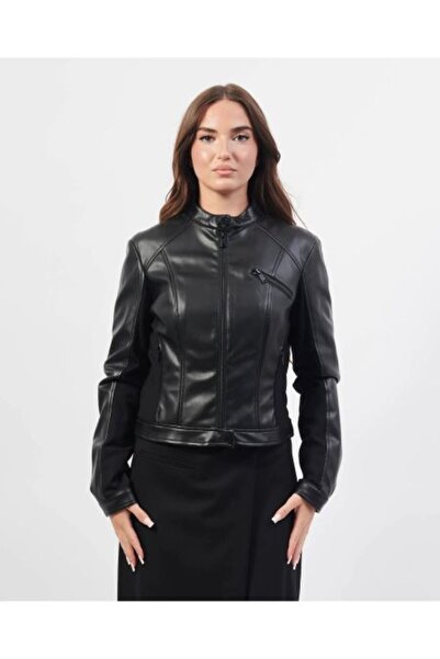 Guess Γυναικείο Μπουφάν Δερματίνη W4YL04WE480 Μαύρο