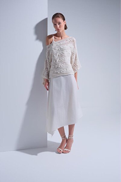 JOIN US Triko Bluz Parçalı Ekru Elbise