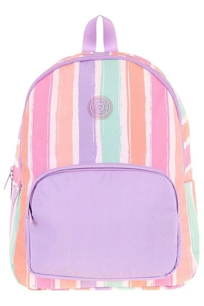 KAUKKO Rainbow Girl's Three Compartment Primary and Secondary School Bag - Purple Multicolor Stripes - K1801
