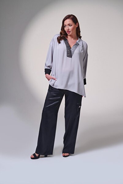 DE WHITES Oversized Collar Stone Embroidered Shirt