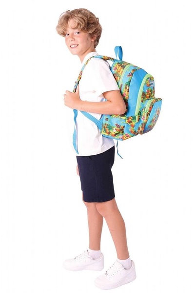 KAUKKO Kids Üç Bölmeli (Mavi Yeşil - Craft Baskılı) Erkek Çocuk Okul ve Günlük Sırt Çantası - L5280
