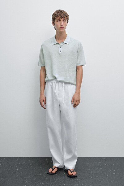 Massimo Dutti %100 keten triko polo yaka t-shirt