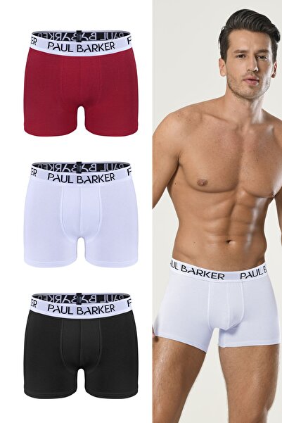 3'lü Erkek Boxer Seti – Kırmızı, Siyah, Beyaz