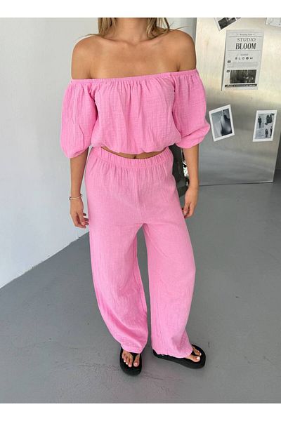 İLKCET MODA Set de sus și de jos din țesătură de muselină Madonna